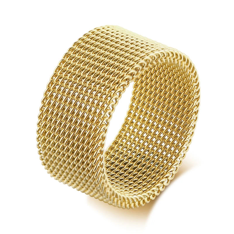 10mm Black Circle Woven Mesh Rings High Quality Stainless Steel Flexible Wedding Band Ring For Men Jewelry