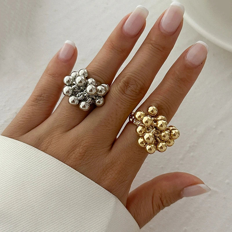 Simple CCB Small Metal Ball Ring for Women Men 2025 Punk Hip Hop Geometric Open Vintage Finger Ring Female Jewelry Gifts