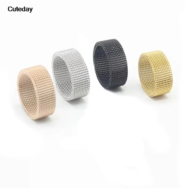 Hip Hop Stainless Steel Couple Ring Fashion Mesh Patterned Rings Simple Wedding Bands Women Men's Party Jewelry