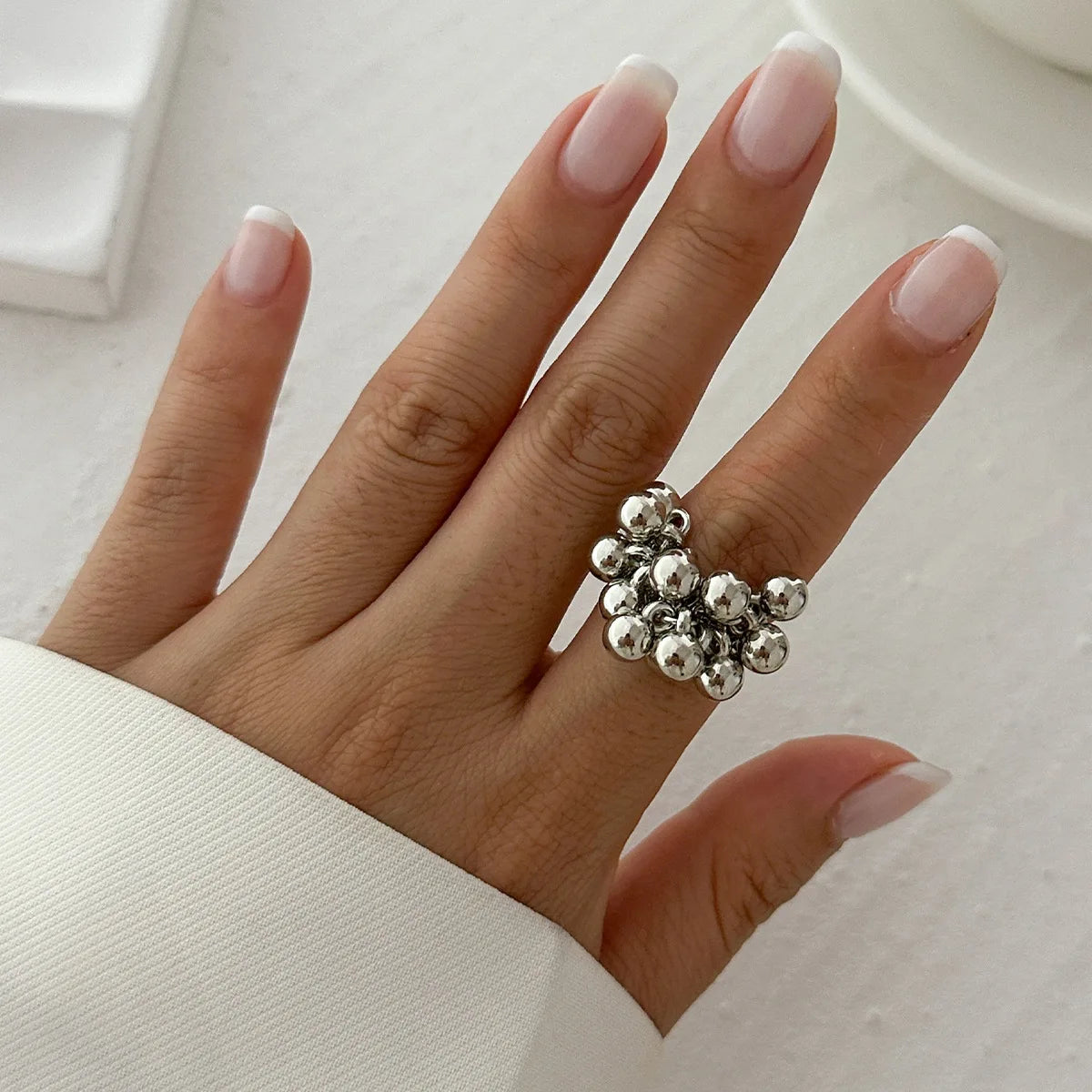Simple CCB Small Metal Ball Ring for Women Men 2025 Punk Hip Hop Geometric Open Vintage Finger Ring Female Jewelry Gifts