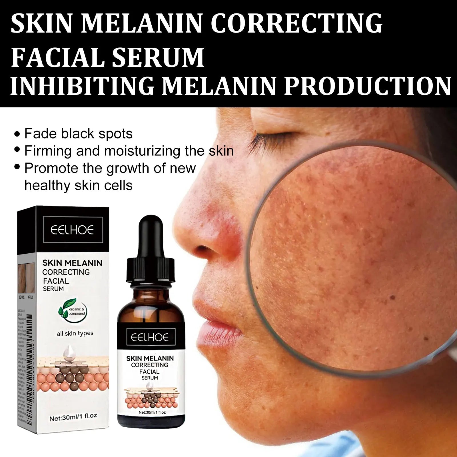 Skin Melanin Correcting Facial Serum Anti Freckles Melasma Dull Skin Nourishing Lighten Melanin Dark Spots Correcting Glow Serum