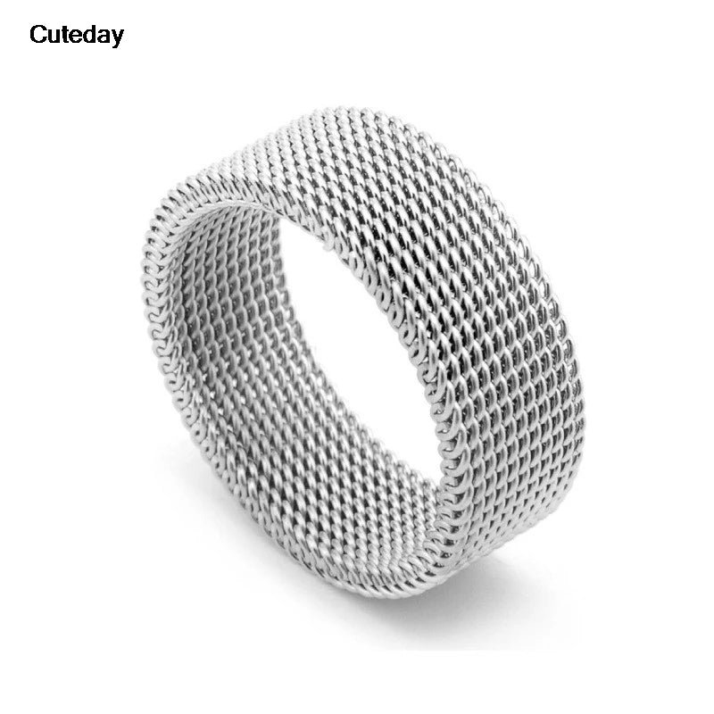 Hip Hop Stainless Steel Couple Ring Fashion Mesh Patterned Rings Simple Wedding Bands Women Men's Party Jewelry
