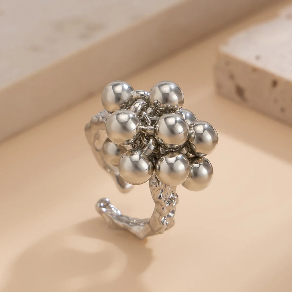 Simple CCB Small Metal Ball Ring for Women Men 2025 Punk Hip Hop Geometric Open Vintage Finger Ring Female Jewelry Gifts