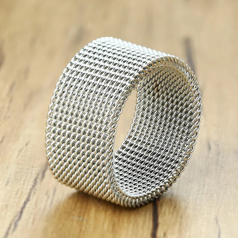 10mm Black Circle Woven Mesh Rings High Quality Stainless Steel Flexible Wedding Band Ring For Men Jewelry