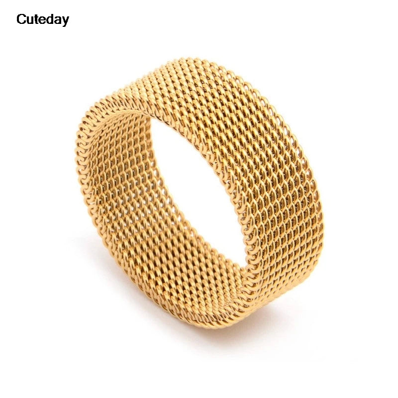 Hip Hop Stainless Steel Couple Ring Fashion Mesh Patterned Rings Simple Wedding Bands Women Men's Party Jewelry