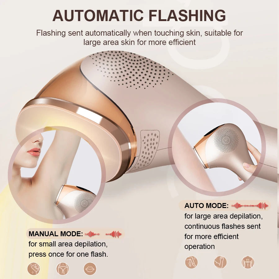 Handhold Laser Hair Remova for Women Cool IPL Epilator 2 Windows Painless for Whole Body Cold Touch LCD Home Permanent Trimmer