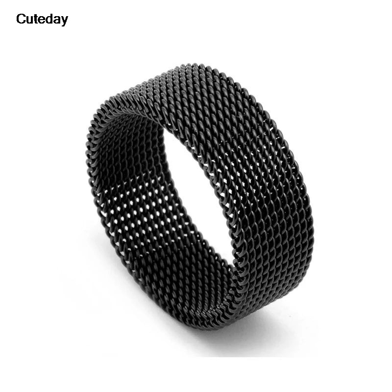 Hip Hop Stainless Steel Couple Ring Fashion Mesh Patterned Rings Simple Wedding Bands Women Men's Party Jewelry