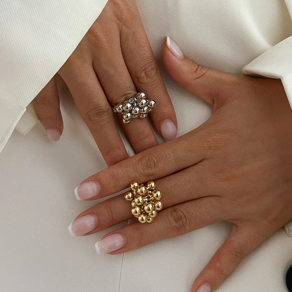 Simple CCB Small Metal Ball Ring for Women Men 2025 Punk Hip Hop Geometric Open Vintage Finger Ring Female Jewelry Gifts