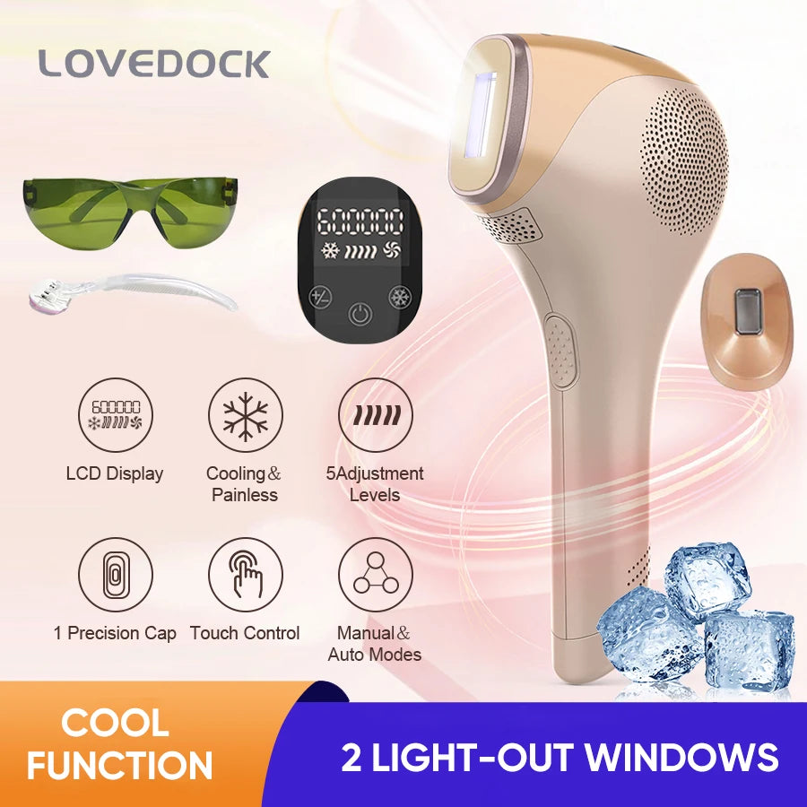 Handhold Laser Hair Remova for Women Cool IPL Epilator 2 Windows Painless for Whole Body Cold Touch LCD Home Permanent Trimmer