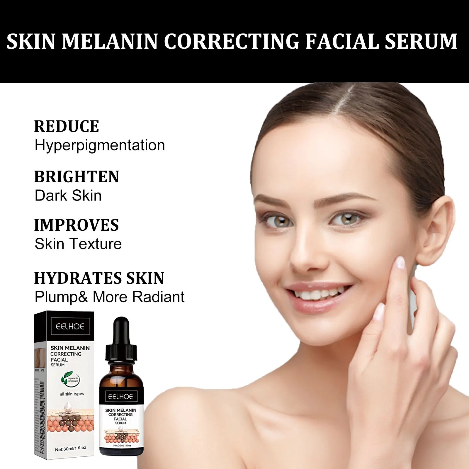 Skin Melanin Correcting Facial Serum Anti Freckles Melasma Dull Skin Nourishing Lighten Melanin Dark Spots Correcting Glow Serum